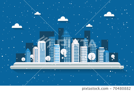 Winter Snow Tree Snowfall City Building Landscape Illustration 70480882