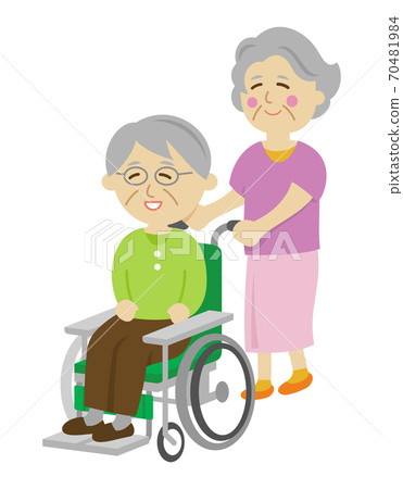一對好年長夫婦和輪椅的例證圖像 70481984