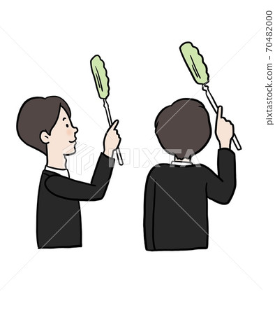 一名男子用拖把除塵的插圖 一名男子用拖把除塵的插圖 70482000