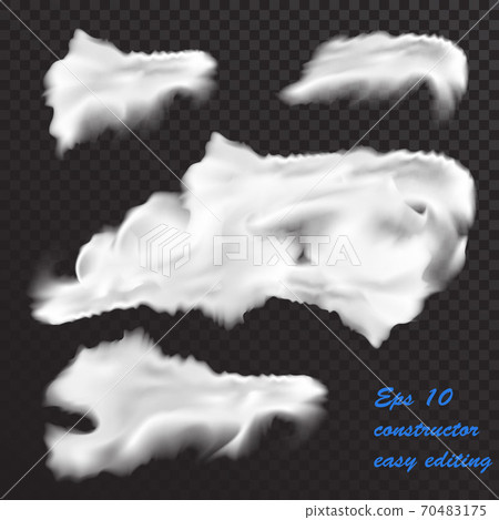 Set of vector realistic clouds isolated on a translucent dark background.Separate easily editable translucent objects .Vector illustration for background decoration or photographs Set of vector realistic clouds isolated on a translucent dark background.Separate easily editable translucent objects .Vector illustration for background decoration or photographs 70483175