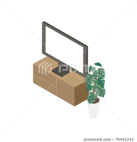 Illustration of TV and foliage plants Isometric composition 70483242