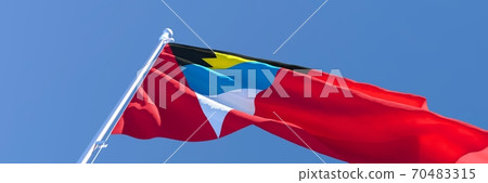 3D rendering of the national flag of Barbuda waving in the wind 3D rendering of the national flag of Barbuda waving in the wind 70483315