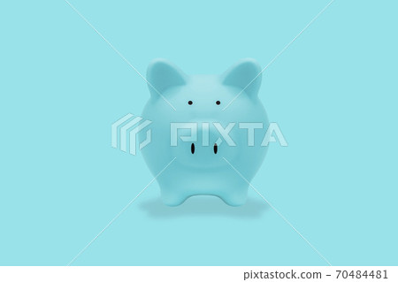 Blue piggy bank on blue background. 70484481