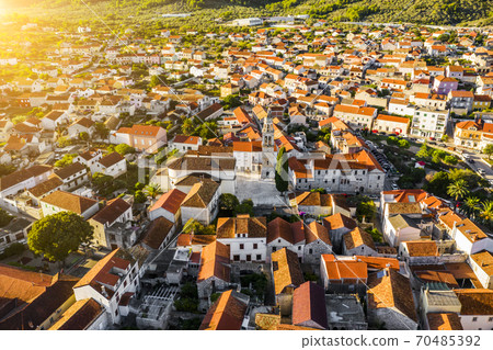 Aerial view of Vela Luka town on Korcula island, Croatia 70485392