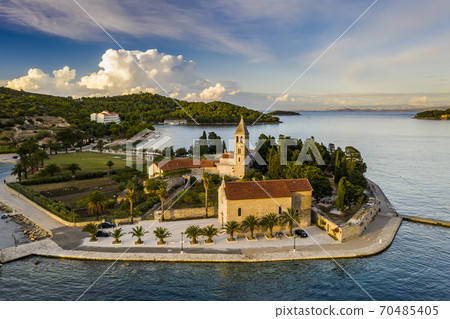 Aerial view of Vis town on Vis island, Croatia. Aerial view of Vis town on Vis island, Croatia. 70485405