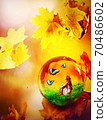 Cycle seasons of child art. Hello autumn goodbye summer concept. 70486602