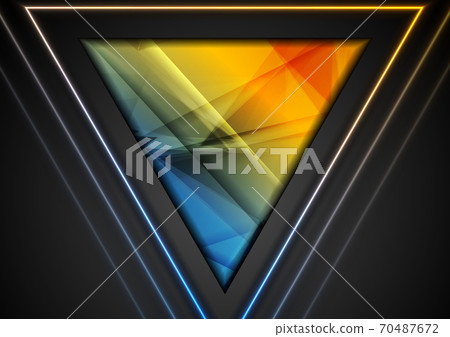 Bright low poly tech background with glowing neon triangles 70487672