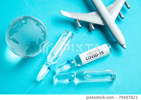 Concept for the worldwide delivery of COVID-19 coronavirus vaccine by plane 70487821