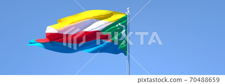 3D rendering of the national flag of Comoros waving in the wind 3D rendering of the national flag of Comoros waving in the wind 70488659