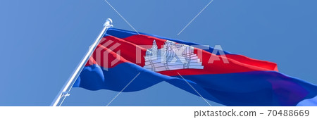 3D rendering of the national flag of Cambodia waving in the wind 3D rendering of the national flag of Cambodia waving in the wind 70488669