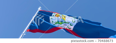3D rendering of the national flag of Belize waving in the wind 70488673