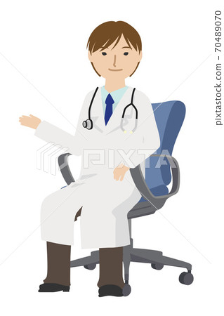 Young male doctor sitting in a chair and explaining Young male doctor sitting in a chair and explaining 70489070