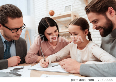 Joyful man with little girl and woman passes tests 70490000