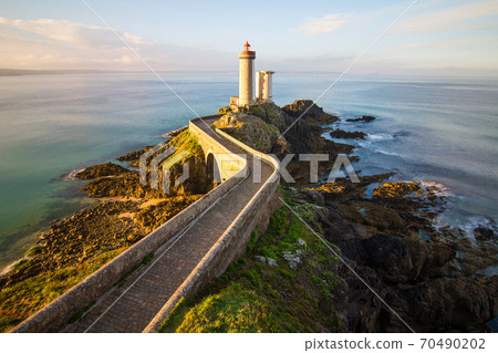 Morning view on lighthouse Petit Minou in French Brittany. Morning view on lighthouse Petit Minou in French Brittany. 70490202