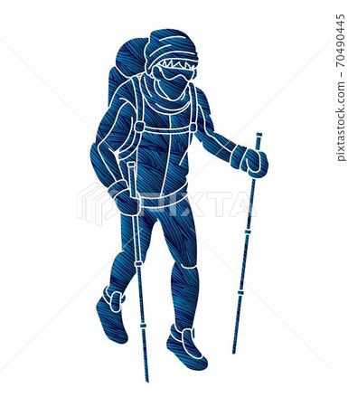 Hiker climbing mountain hiking cartoon graphic... - Stock Illustration  [70490445] - PIXTA
