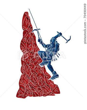 Hiker climbing mountain hiking cartoon graphic vector Hiker climbing mountain hiking cartoon graphic vector 70490449