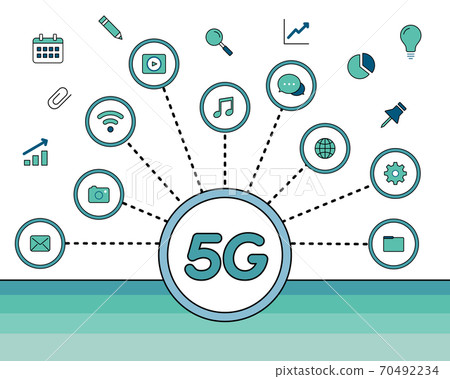 5G（第五代移動通信系統）插圖/簡單/圖標/網絡/互聯網/智能手機 70492234