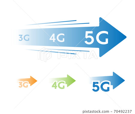 Illustration of 3G, 4G, 5G transition / arrow / speed / 5th generation mobile communication system / speed / network 70492237