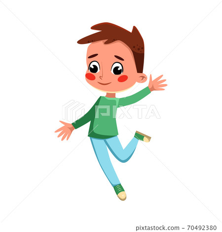 Lovely Boy Happily Jumping, Cute Preschool Kid Having Fun, Celebrating Holiday, Doing Sports Cartoon Style Vector Illustration Lovely Boy Happily Jumping, Cute Preschool Kid Having Fun, Celebrating Holiday, Doing Sports Cartoon Style Vector Illustration 70492380