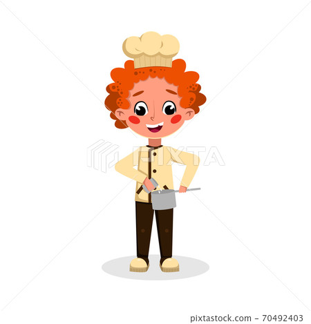Boy Professional Chef Character Cooking Tasty Dish, Cute Kid in Uniform and Hat Cartoon Style Vector Illustration Boy Professional Chef Character Cooking Tasty Dish, Cute Kid in Uniform and Hat Cartoon Style Vector Illustration 70492403