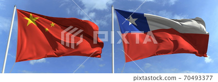 National flags of China and Chile, 3d rendering National flags of China and Chile, 3d rendering 70493377