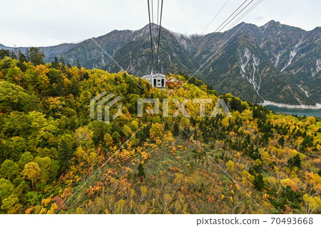 Tateyama Kurobe Alpine Route: A ropeway overlooking the Kurobe Dam and a spectacular view of the autumn leaves from Daikanbo Tateyama Kurobe Alpine Route: A ropeway overlooking the Kurobe Dam and a spectacular view of the autumn leaves from Daikanbo 70493668