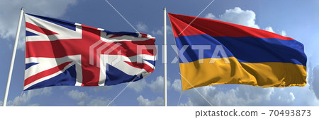 National flags of Great Britain and Armenia, 3d rendering National flags of Great Britain and Armenia, 3d rendering 70493873