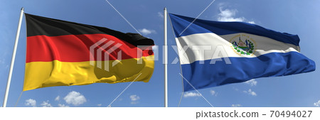 Flags of Germany and El Salvador on flagpoles. 3d rendering 70494027
