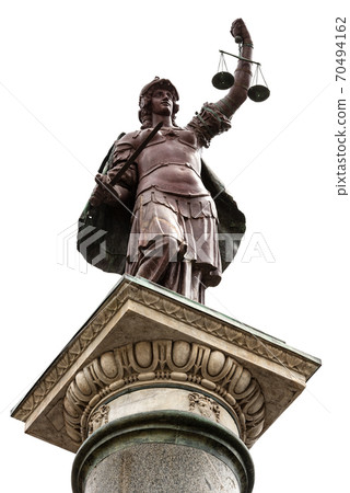 Statue of Justice isolated on white - Piazza Santa Trinita in Florence Italy 70494162