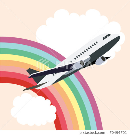Airplane passing through the rainbow 70494701