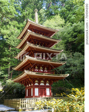 Murouji Five-storied Pagoda looking up from an angle 70494890