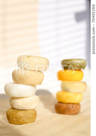 Set bars of colored scented homemade eco soap for skincare and body. 70495268