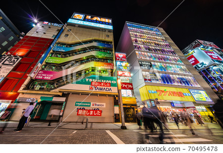 Tokyo cityscape of Japan, Akihabara, Tokyo. Home electronics mass retailer in front of closed Akihabara station (Tsukumo Akihabara station square store) 70495478