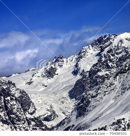 Mountains with glacier in snow at winter sun day Mountains with glacier in snow at winter sun day 70496501