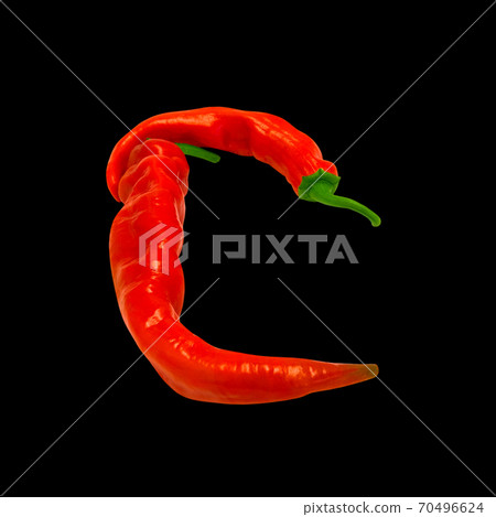 Letter C composed of ripe red chili peppers 70496624