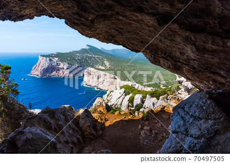 Capo Caccia coastline seen from Vasi Rotti cave Capo Caccia coastline seen from Vasi Rotti cave 70497505