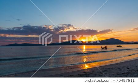 Colorful sky at sunset in Alghero shore 70497611