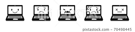 Laptop icon set with various facial expressions Laptop icon set with various facial expressions 70498445