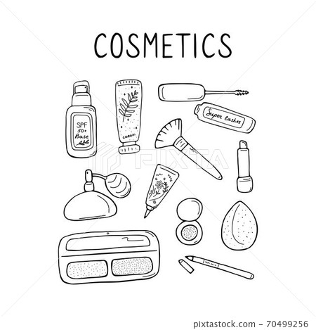 Cute make up and skin care icons. Products and 70499256
