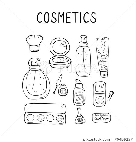 Cute make up and skin care icons. Products and 70499257