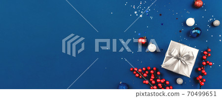 Christmas background of gift box and decorations. Christmas background of gift box and decorations. 70499651