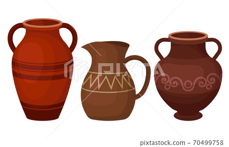 Ceramic Pitchers as Container for Pouring Liquids Vector Set Ceramic Pitchers as Container for Pouring Liquids Vector Set 70499758