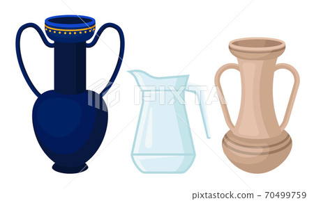 Ceramic and Glass Pitchers as Container for Pouring Liquids Vector Set Ceramic and Glass Pitchers as Container for Pouring Liquids Vector Set 70499759