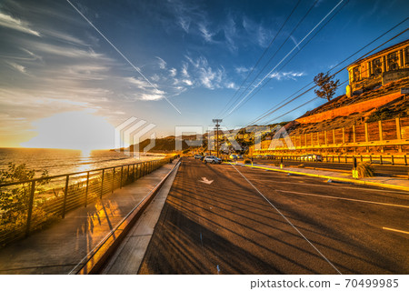 Malibu seafront at sunset 70499985