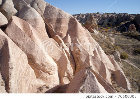 Rock formations of rose valley at Goreme, Turkey. Rock formations of rose valley at Goreme, Turkey. 70500303