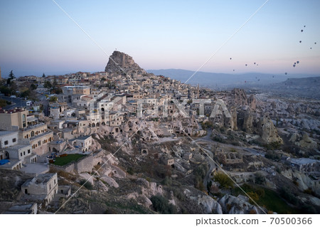 Panoramic view of Goreme town in Cappadocia. Panoramic view of Goreme town in Cappadocia. 70500366