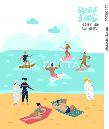 Characters People Surfing at the Beach Poster 70500453
