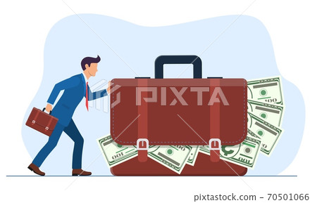 businessman or manager pushes a huge suitcase businessman or manager pushes a huge suitcase 70501066
