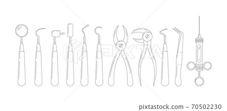 Dental tools line art icon set isolated on white background. 70502230