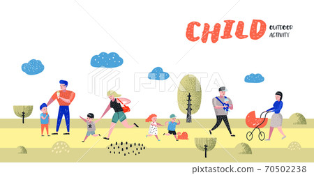 Walking Family Outdoor Activity Poster, Banner Walking Family Outdoor Activity Poster, Banner 70502238
